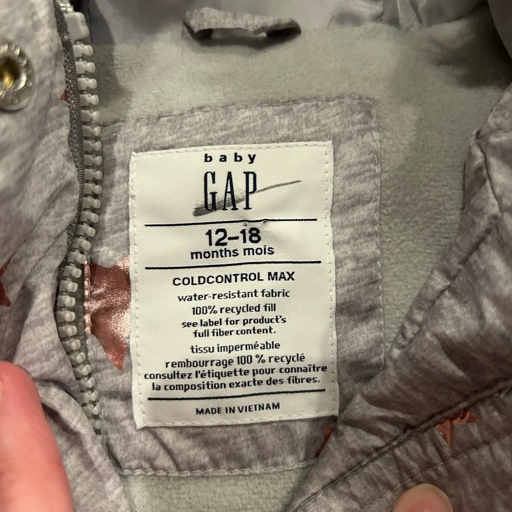 Gap Toddler Girls Long Puffer Coat Cold Control Max Gray Size 12-18 Months